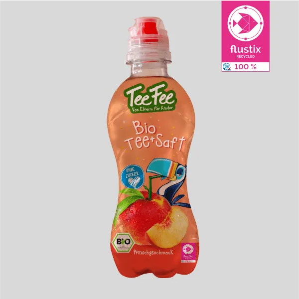 TeeFee organic tea + juice with the flustix RECYCLED logo