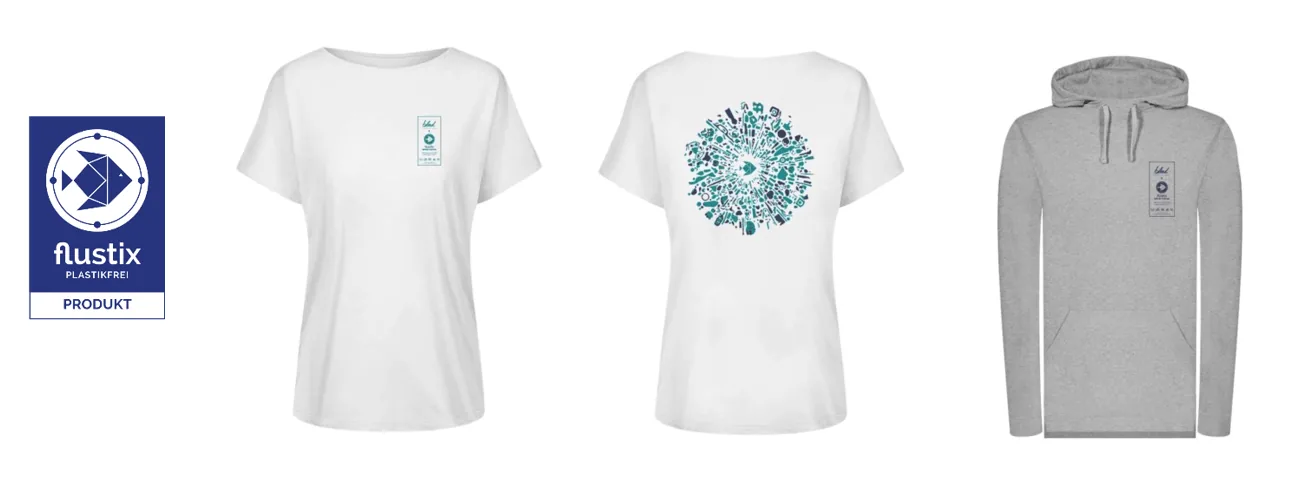 flustix plastikfreies produkt siegel t-shirts hoode