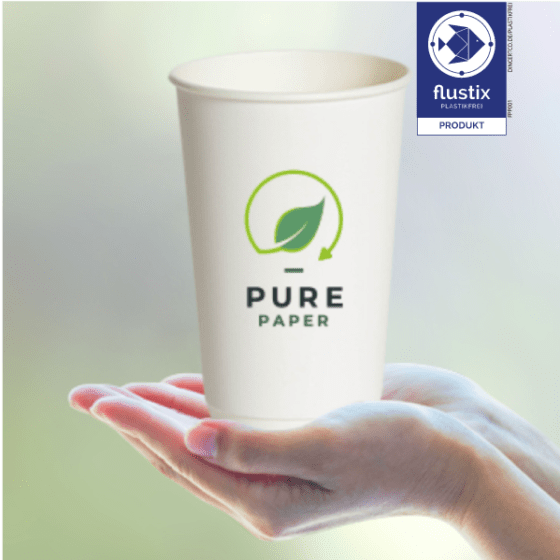 Pure paper Cup von BVO International plastikfreis Produkt Flustix-Siegel