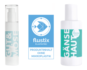Gleitgel und Massageöl, Produkte der Prime Line von loovara, die von Flustix zertifiziert wurden und das Flustix Mikroplastikfrei-Siegel